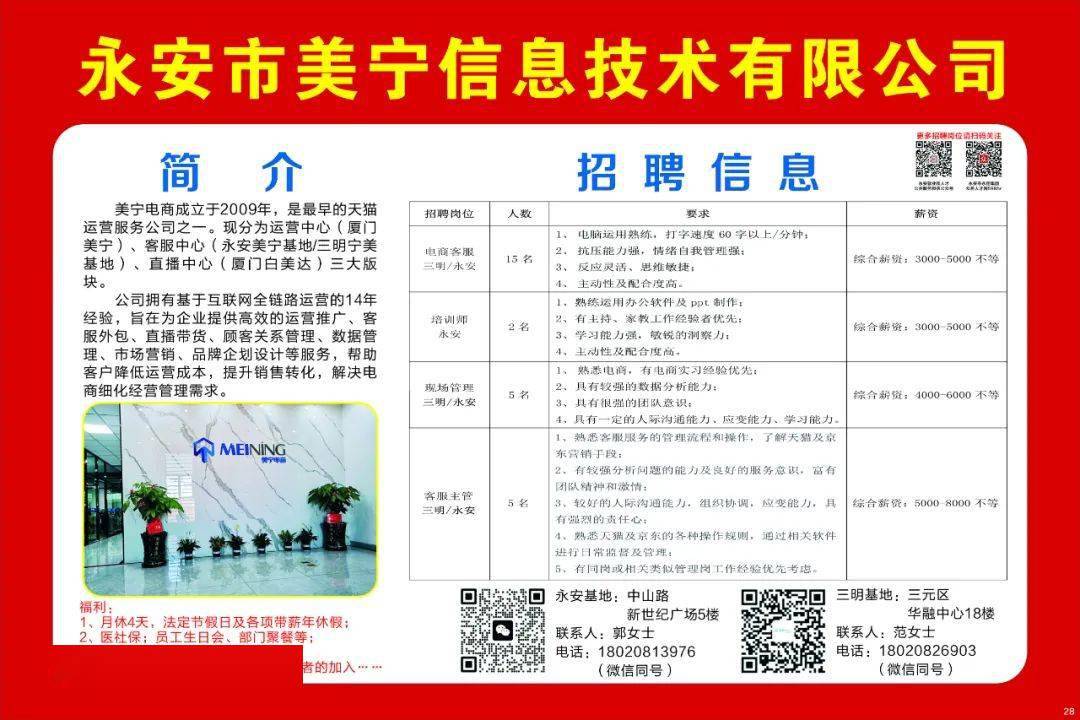 福建省宁化最新招聘热门职位挑战启动!